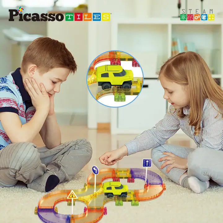 40pcs Magnetic Tile Race Track Play Set Led Car Travel Size