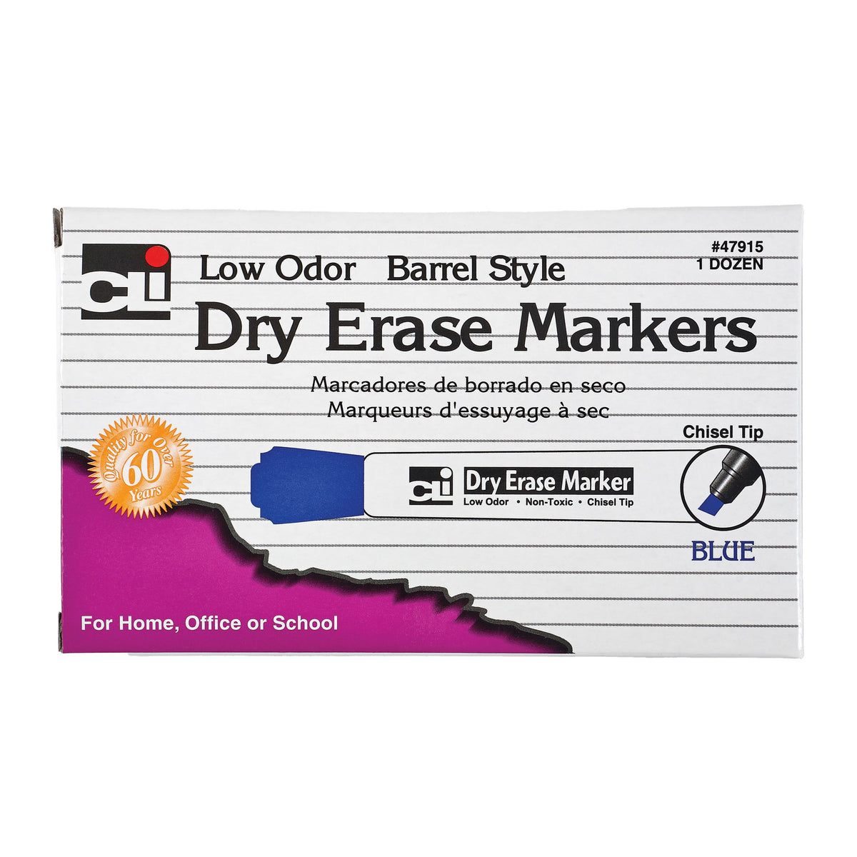 MARKER: Dry Erase, Chisel Tip, Blue PK/12
