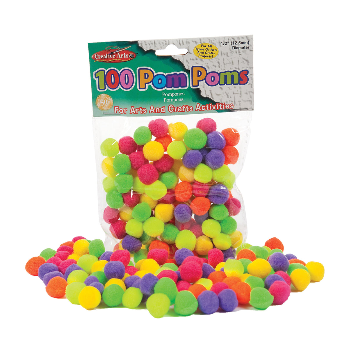 POMPOMS: 1/2", Craft, Asst, 100/PK