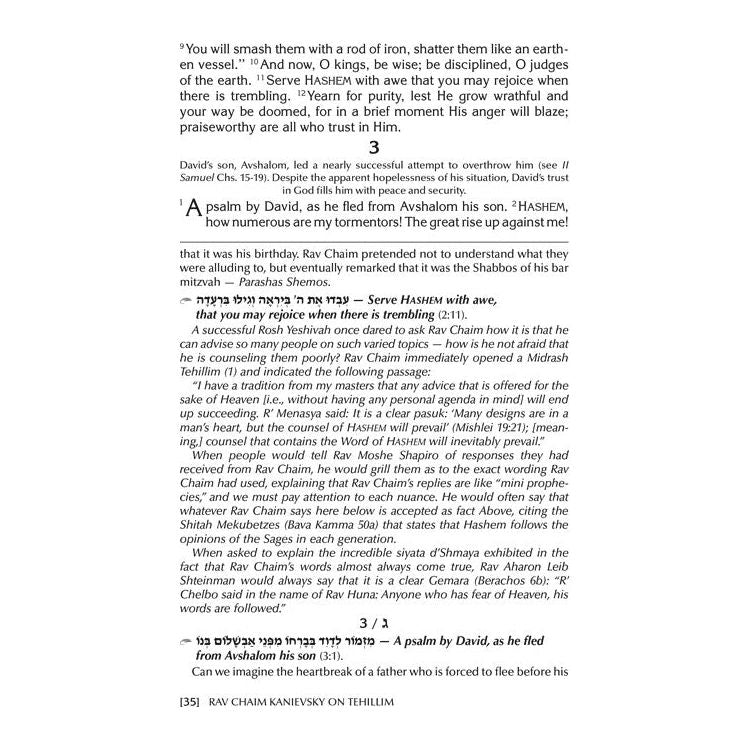 Rav Chaim Kanievsky on Tehillim - Jaffa Family Edition