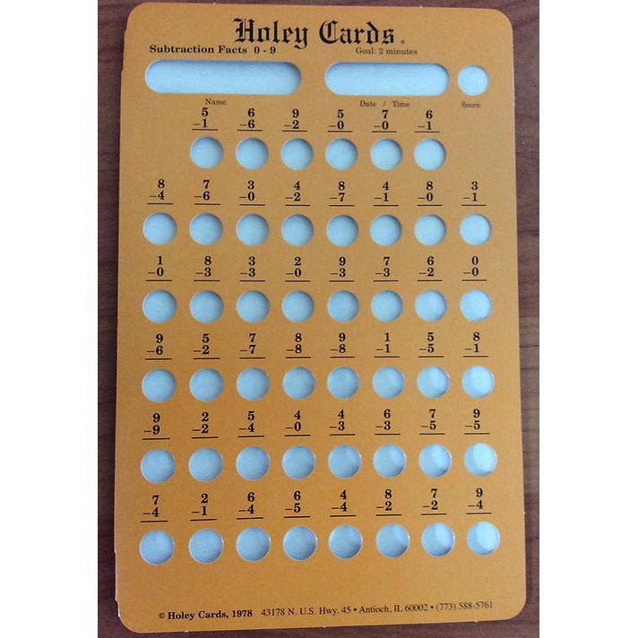 Subtraction Card 0-9