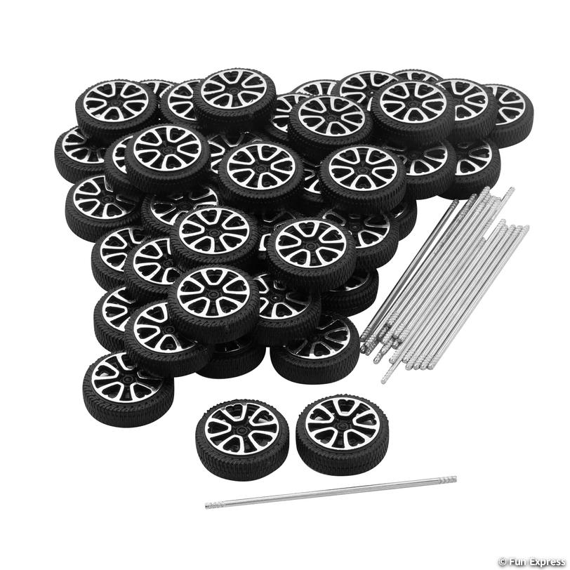 Plastic wheels w/ metal axels (4 wheels, 2 axels)