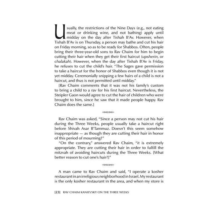 Rav Chaim Kanievsky on the Three Weeks
