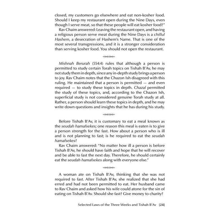 Rav Chaim Kanievsky on the Three Weeks