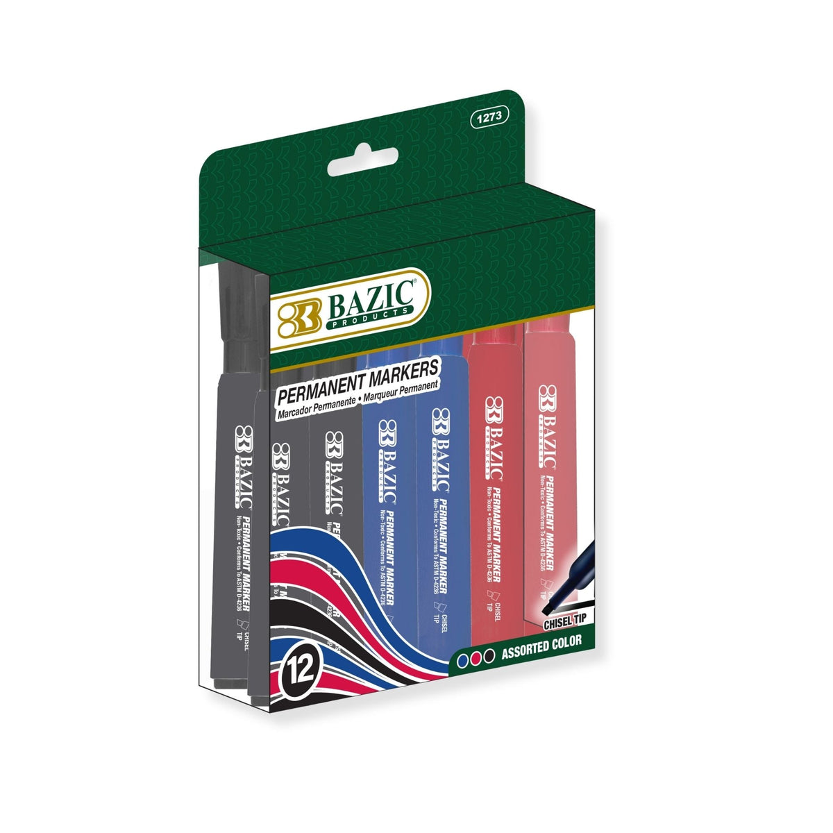 MARKER: Permanent, Chisel Tip, Asst, 12/pk