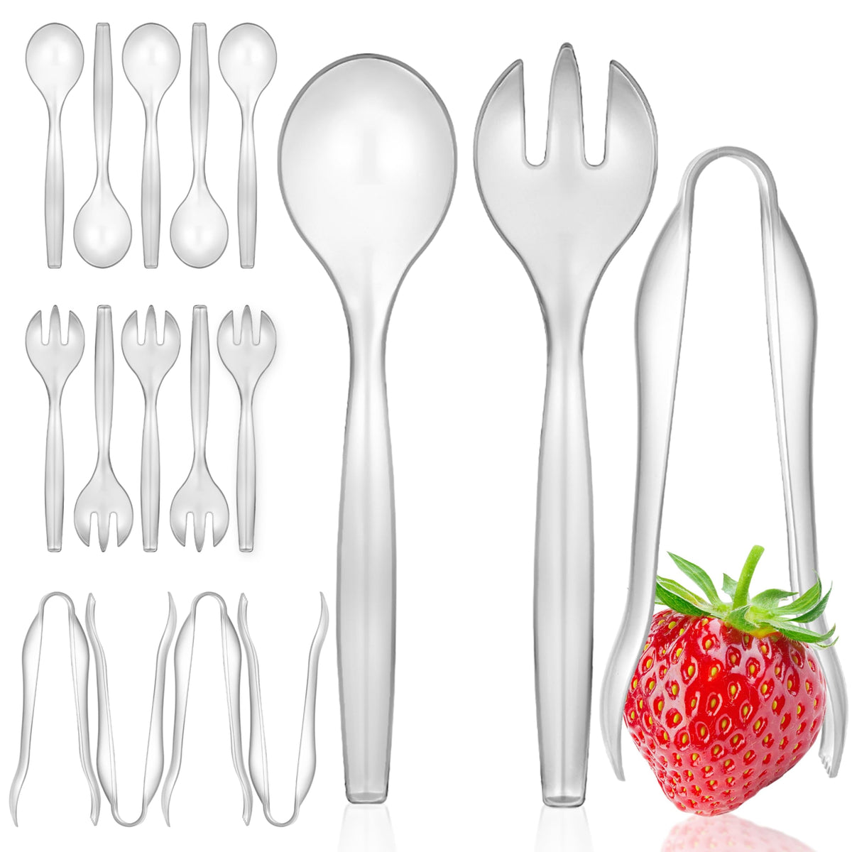 UTENSILS SET: Plastic, Serving, Spoon, Fork, and Tongs