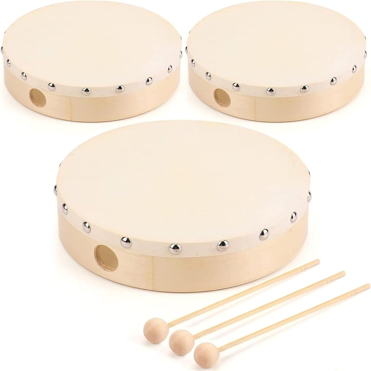 MUSICAL INSTRUMENTS: Hand Drum, appx 8" w/ Beater