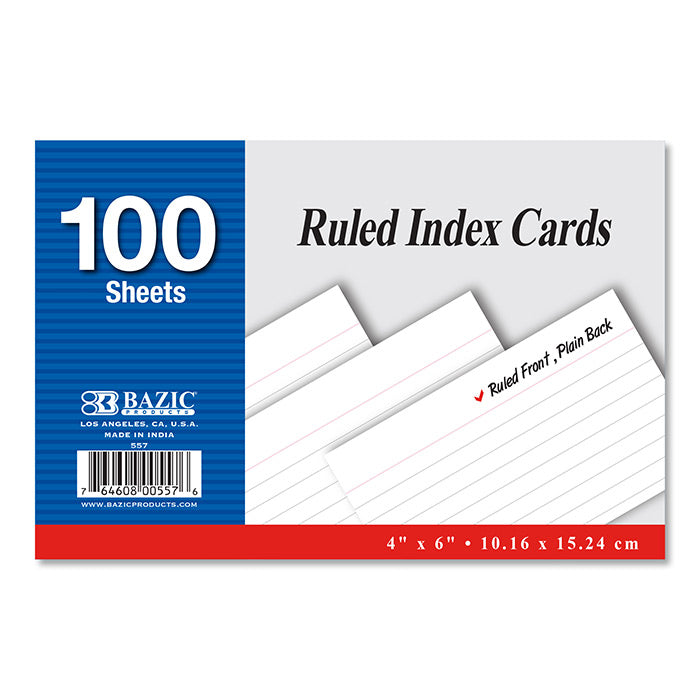 Ruled White Index Card 100 Ct. 4" X 6" - A1 School Supplies