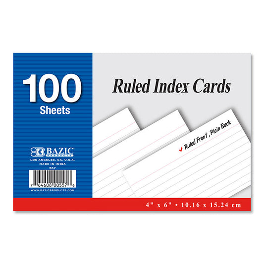 Ruled White Index Card 100 Ct. 4" X 6" - A1 School Supplies