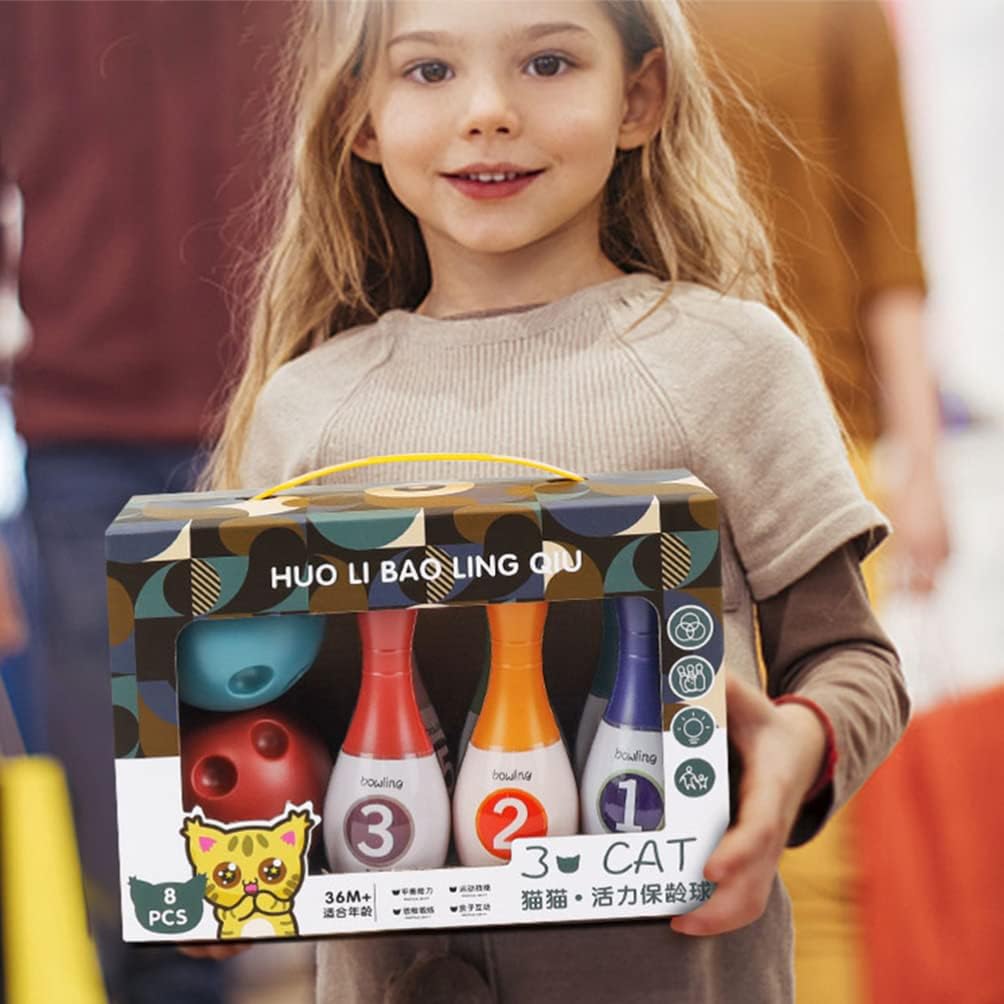 Mini Bowling Pin Toys Kids Set 6pcs Pins And 2pcs Balls