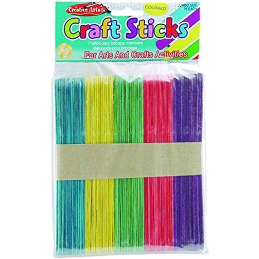 Craft Sticks, Jumbo Size, Assorted Colors, 6 x 3/4 Inch, 75/Bag