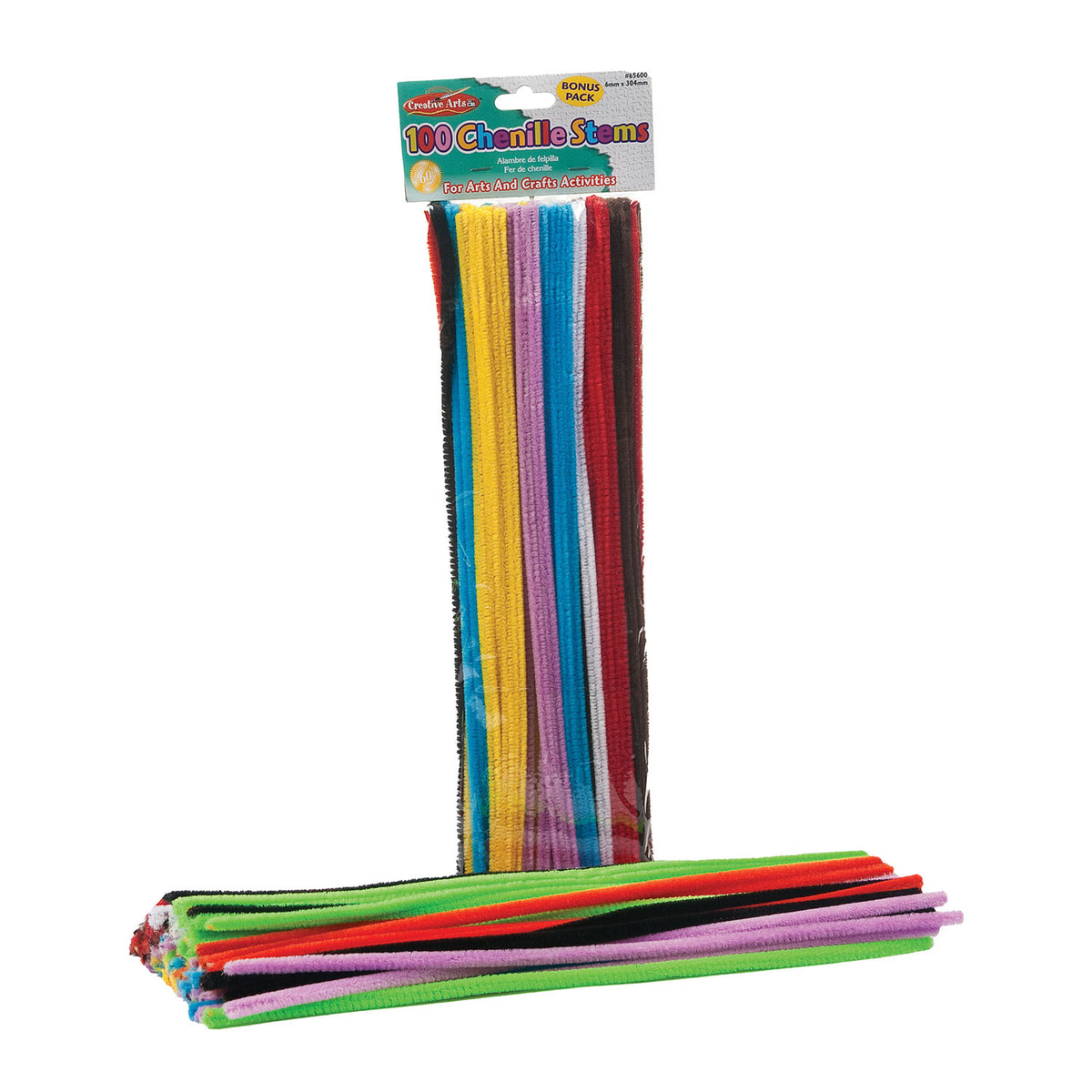 CHENILLE STEMS & PIPE CLEANERS: Asst, 12"x6mm, 100/pk