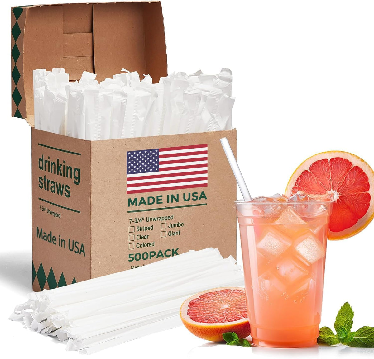 STRAWS: Plastic, 500/pk, .296"diameter, individually wrapped