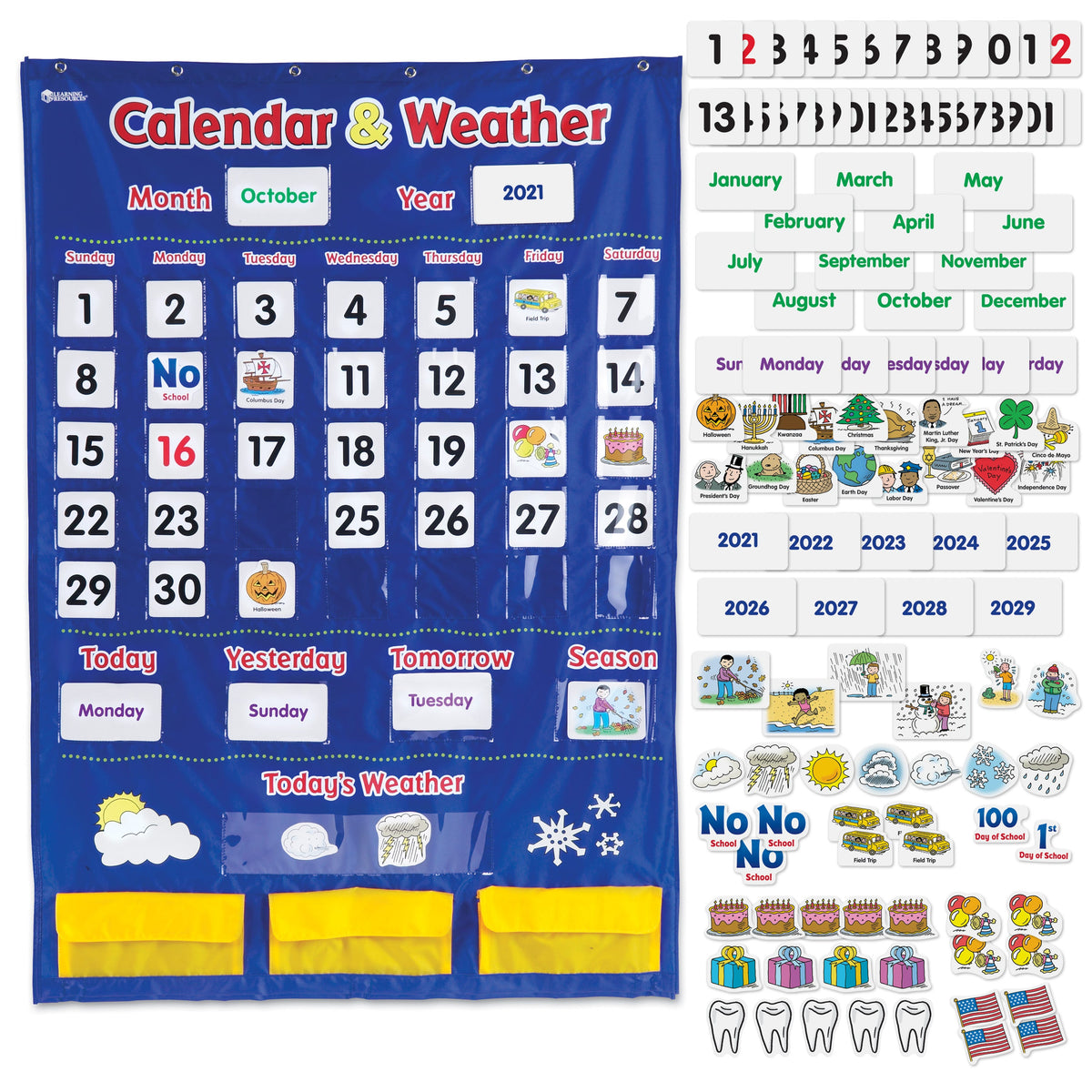 POCKET CHART: Calendar and Weather, approx 30" x 40"