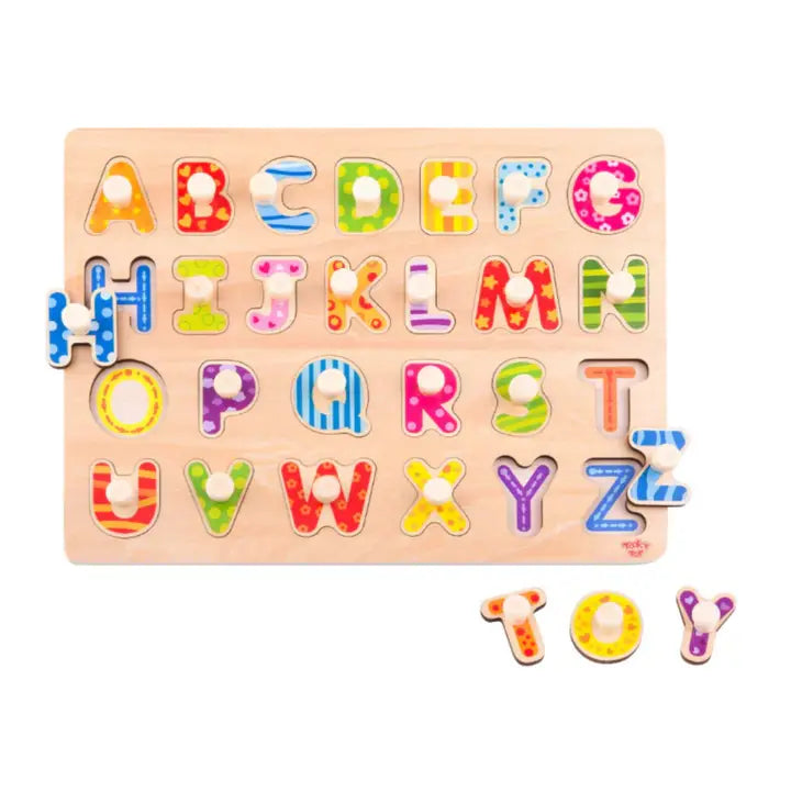 Wooden Alphabet Peg Puzzle Board (A–Z) For Kids