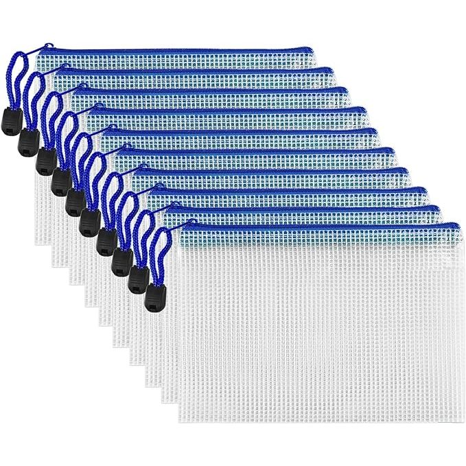 10 Pcs Zipper File Bags, Waterproof Plastic Mesh Pouch