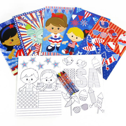Patriotic 4th of July Coloring Books W/Crayons Set, Set of 12