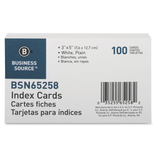 Unuled White Index Cards - 5" Width x 3" Length - 100 / Pack - A1 School Supplies