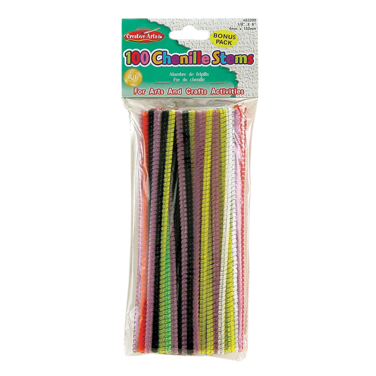 CHENILLE STEMS & PIPE CLEANERS: Asst, 6"x 4mm, 100/pk