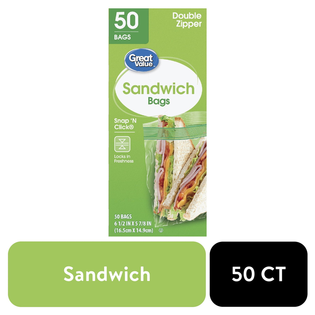 BAGS: Resealable, Sandwich, approx. 50/bx