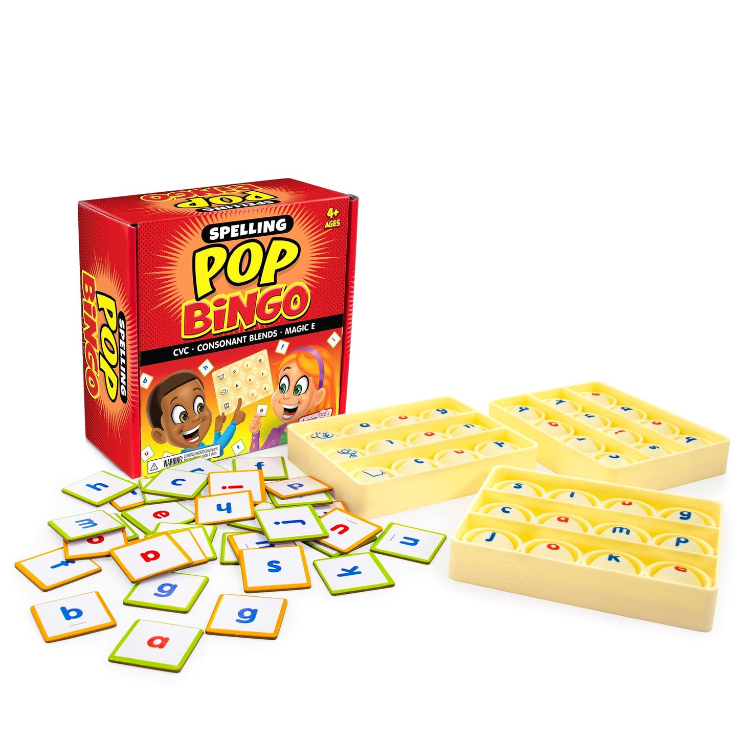 Spelling Pop Bingo box and contents