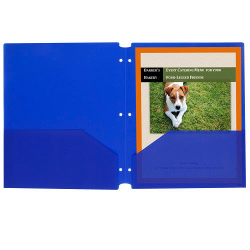 C-Line® Two-Pocket Poly Portfolios with Three-Hole Punch, Blue, Box of 25