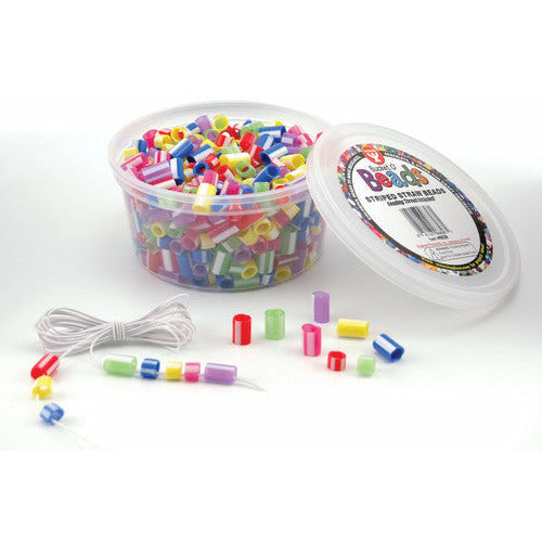 Bucket O' Beads, Striped Straw Beads