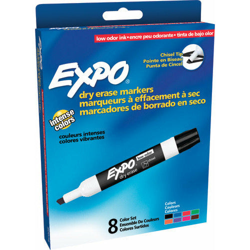 EXPO® Low-Odor Dry Erase Markers, 8 Color Set, Chisel Tip